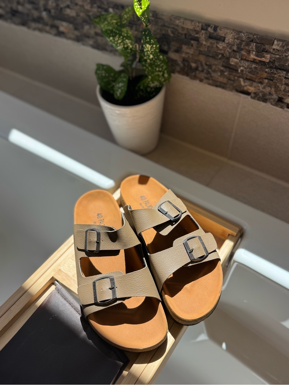 Women's Double-Buckle Sandals in Taupe